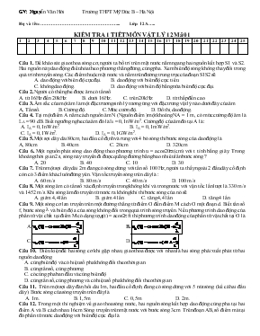 Giáo án Kiểm tra 1 tiết môn vật lý 12 Trường THPT Mỹ Đức B Hà Nội